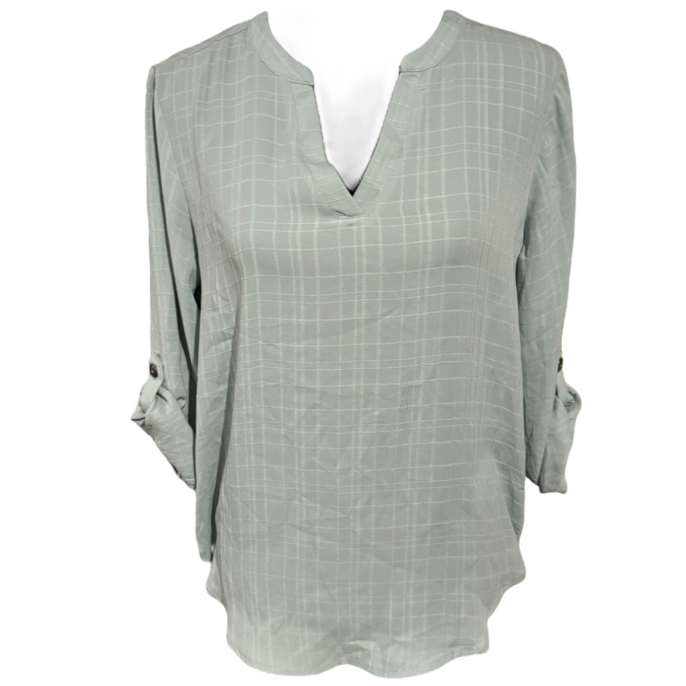 Maurices Light Green Checkered Blouse
